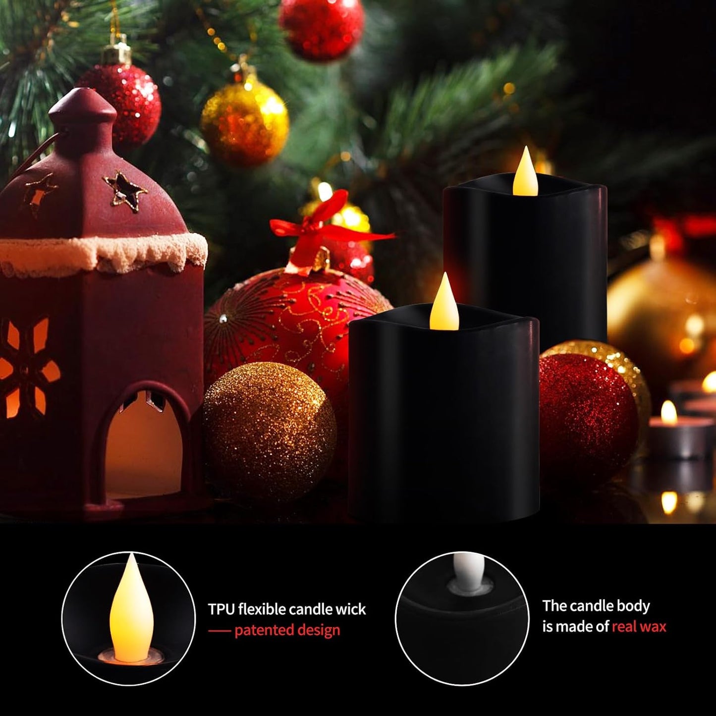 3x3 Flickering Flameless Candles Set of 2, 2AA Battery Life 600 Hours Battery Candles Flickering with Timer,3 inch Flameless Candles with Remote for Indoor/Outdoor, Ivory