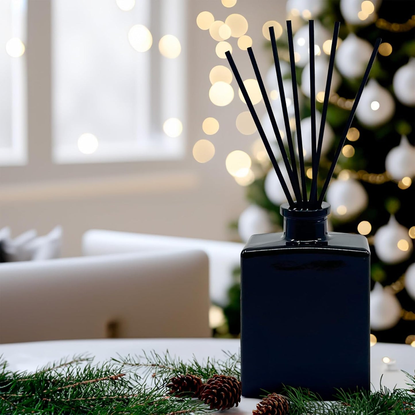 Urban Naturals Smoked Vanilla Reed Diffuser Set with Vanilla Bean, Sandalwood & Leather – 5 Ounce Sleek Black Rectangular Refillable Glass Bottle – Made in the USA