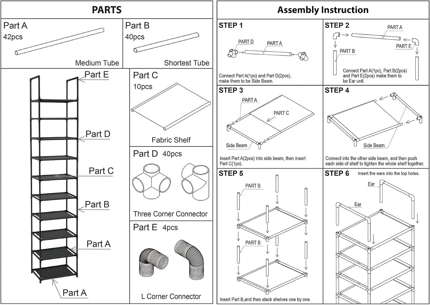 FIDUCIAL HOME 10 Tiers Vertical Shoe Rack 10 Pairs Skinny Shoe Shelf | Tall Narrow Space Saving for Entryway Closet, Easy to Assemble, 11"L x 11"W x 68.8"H