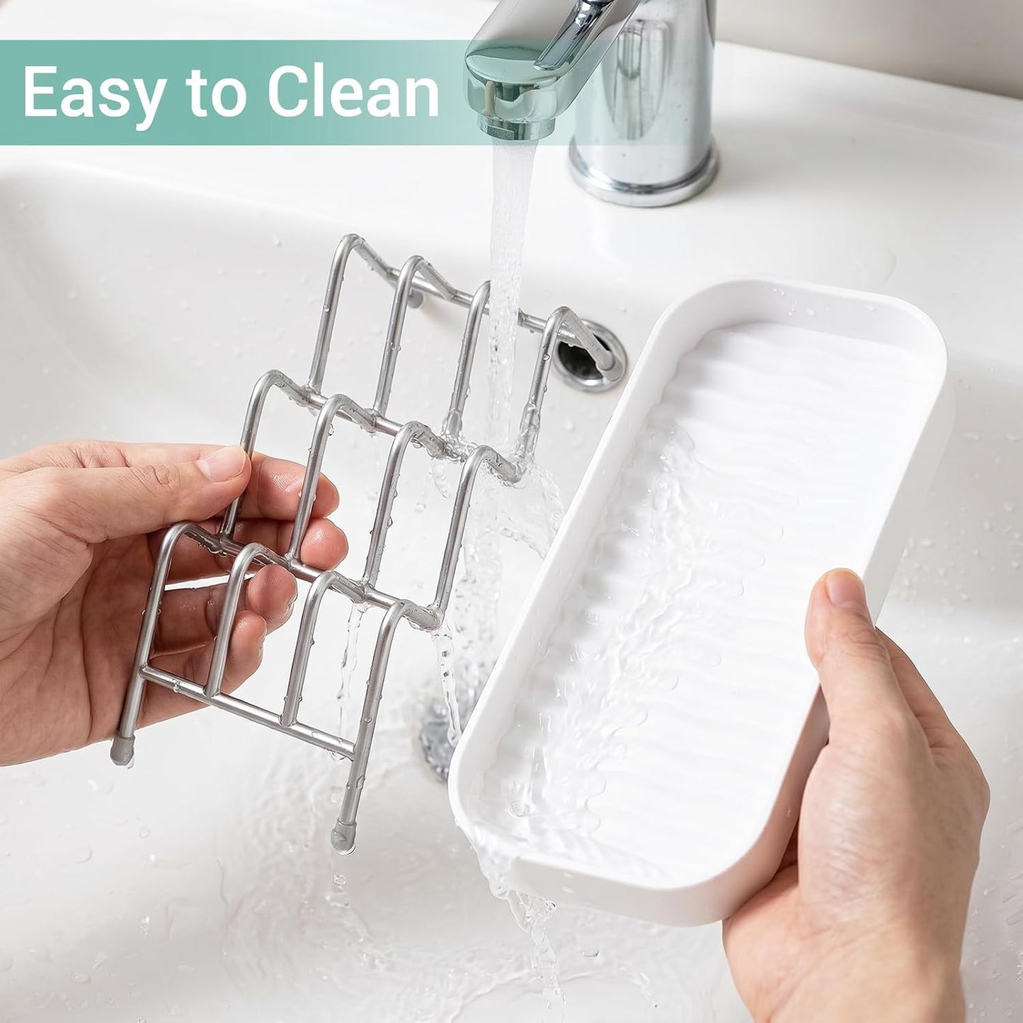 Shampoo Bar Holder for Shower, Self Draining Bar Soap Holder for Shower with Drain Tray, Stainless Steel Soap Dish Organizer for Bathroom Sink, Scrub and Sponge Holder for Kitchen Counter