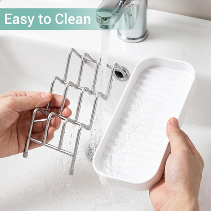 Shampoo Bar Holder for Shower, Self Draining Bar Soap Holder for Shower with Drain Tray, Stainless Steel Soap Dish Organizer for Bathroom Sink, Scrub and Sponge Holder for Kitchen Counter