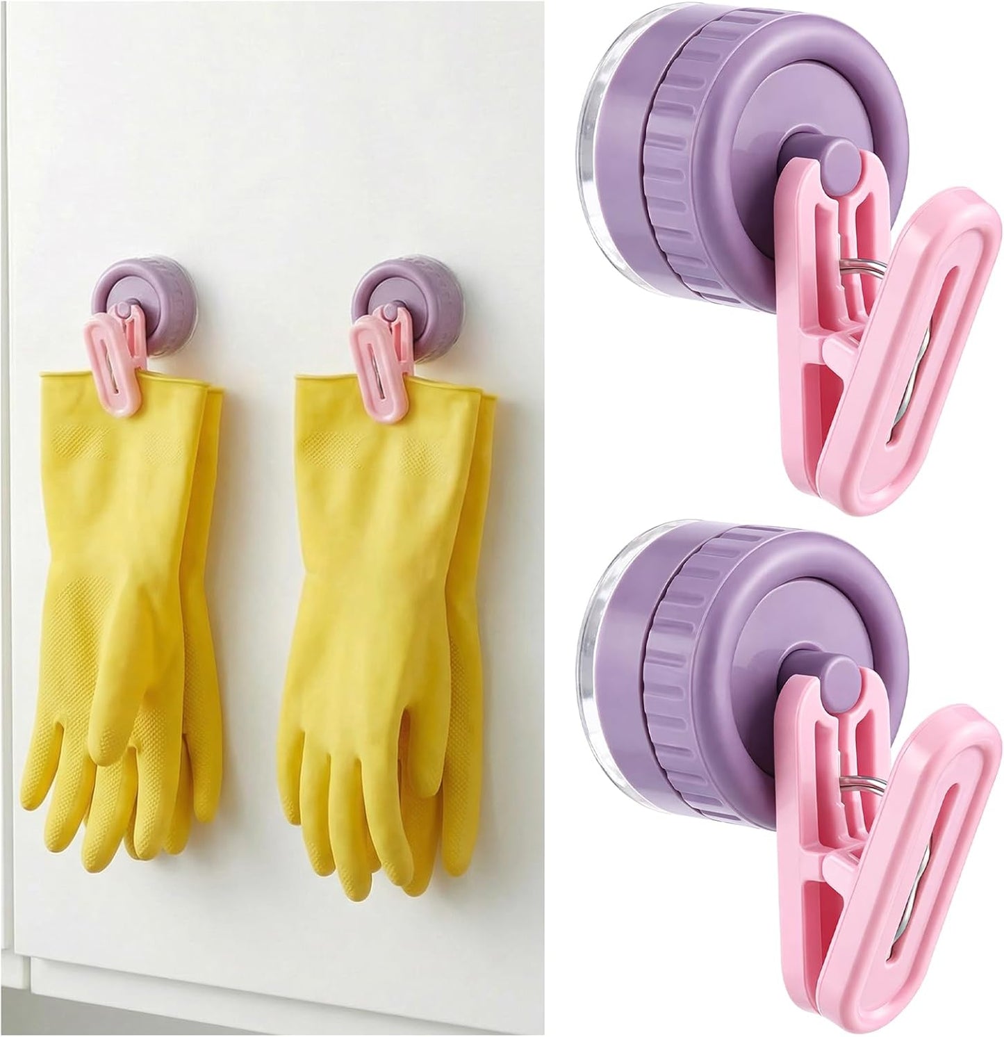 Geelin Dish Glove Clip with Suction Cup Easy Install Removable Transparent Plastic Wall Mounted Hook for Kitchen Use Space-Saving Washable Design for Dish Gloves Towels(2 Pcs)