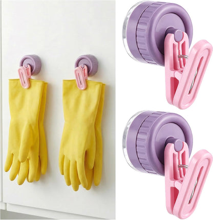 Geelin Dish Glove Clip with Suction Cup Easy Install Removable Transparent Plastic Wall Mounted Hook for Kitchen Use Space-Saving Washable Design for Dish Gloves Towels(2 Pcs)