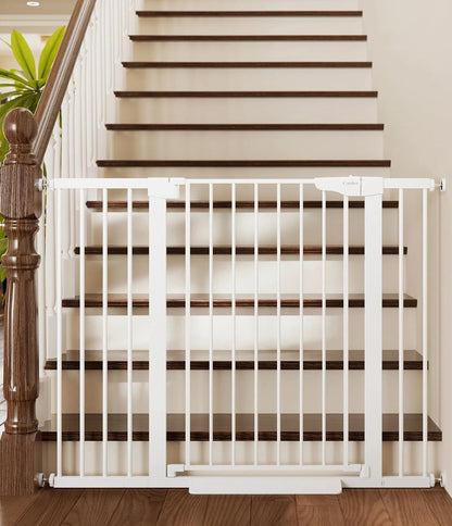 Cumbor 29.7-48" Baby Gate for Stairs, Mom's Choice Awards Winner-Dog Gate for Doorways, Auto Close Safety Pet Gate for Dogs Indoor, Easy Install Pressure Mounted Child Gate with Walk Thru Door, Brown