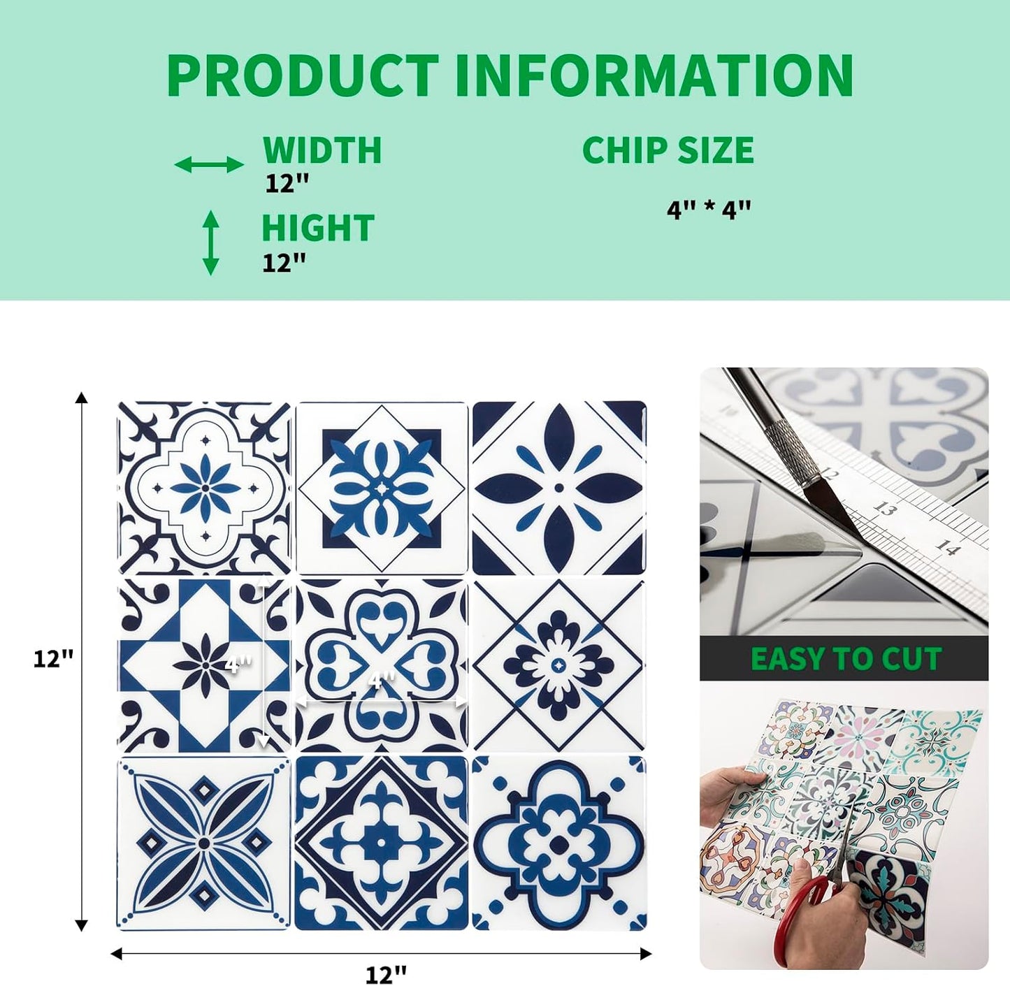 LONGKING Peel and Stick Backsplash Tile Stickers, Colorful Talavera Mexican Tile, Stick on Wall Tiles (10 Sheets)