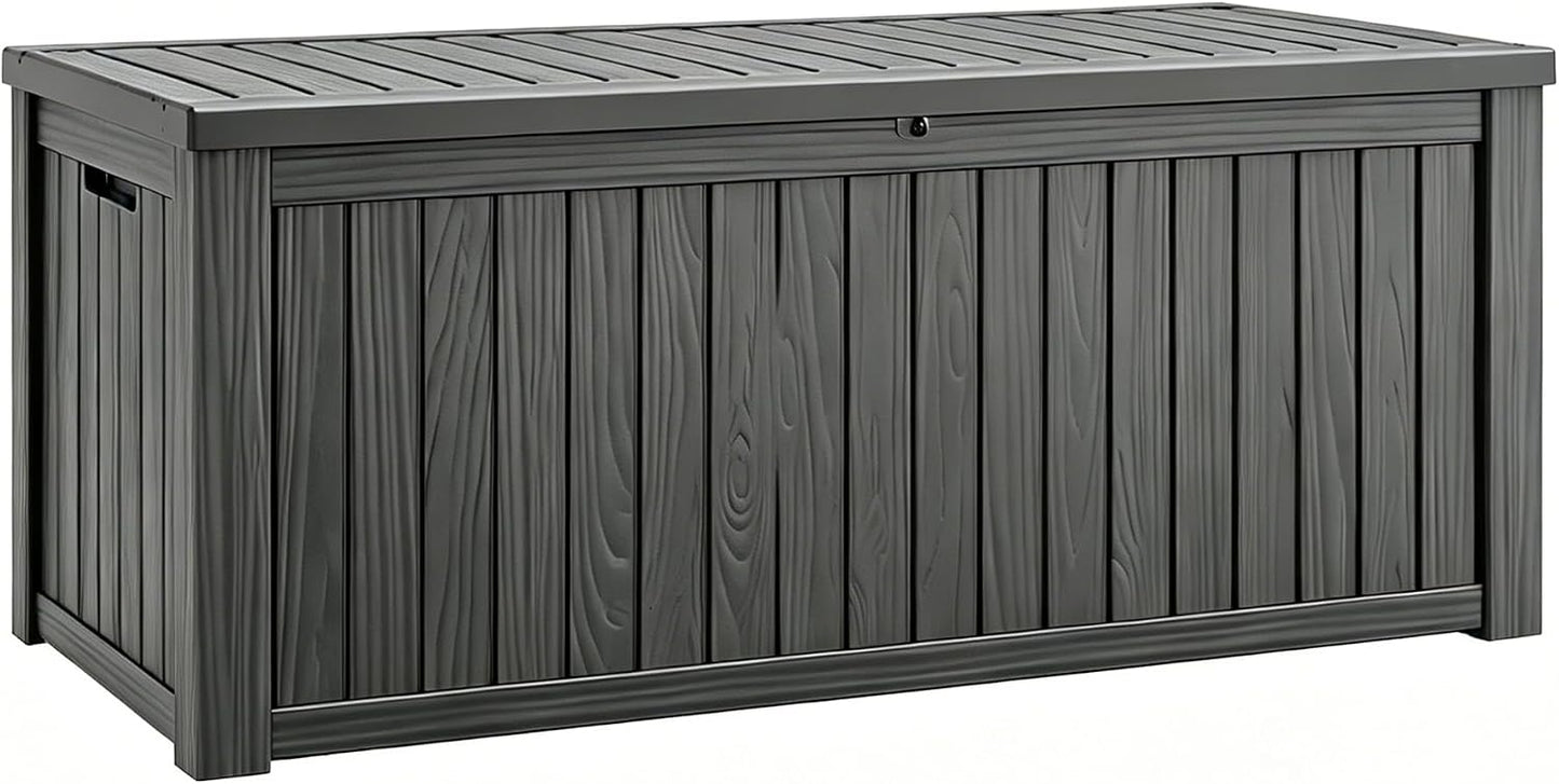 Fancyango 75 Gallon Outdoor Deck Box Waterproof, Large Storage Box for Patio, Resin Storage Bench Lockable for Garden Tools, Package Delivery, Black