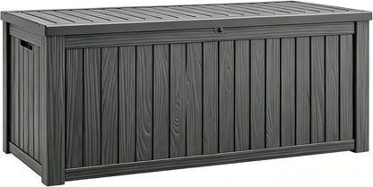 Fancyango 75 Gallon Outdoor Deck Box Waterproof, Large Storage Box for Patio, Resin Storage Bench Lockable for Garden Tools, Package Delivery, Black
