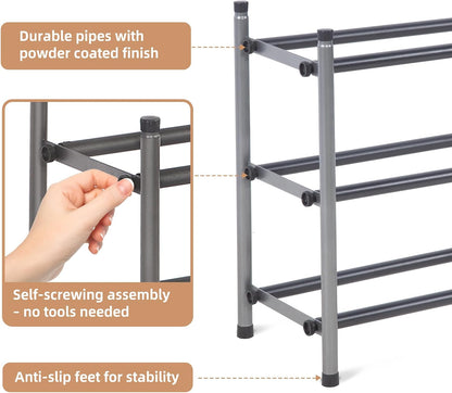 STORAGE MANIAC Expandable Shoe Rack for Closet, 8 Pairs Stackable Small Shoe Rack, Metal Adjustable Shoes Organizer for Entryway, Hallway, Garage, Front Door, Shoes Shelves, Black 2 Tier