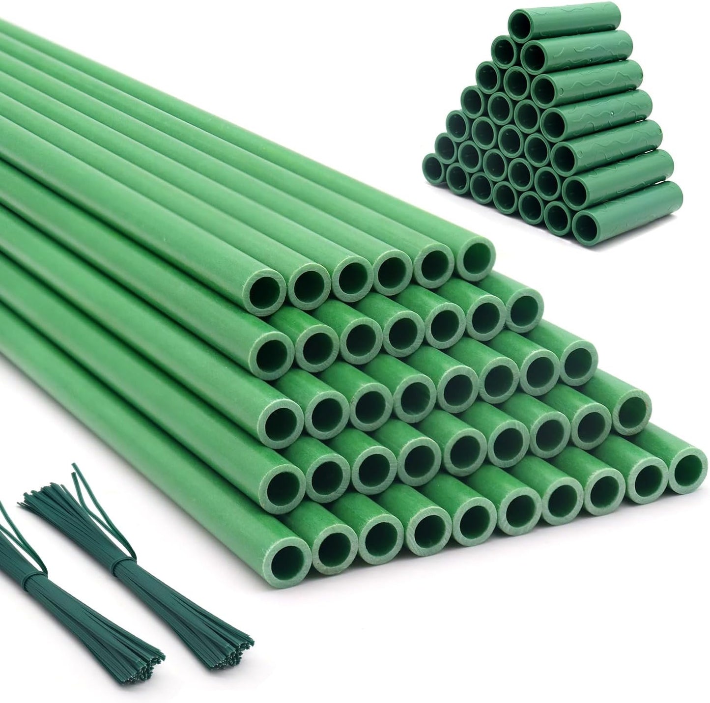 Garden Stakes 17Inch 20Pcs HOUNANG, DIY 4ft 5ft 6ft 7ft 8ft Fiberglass Plant Support Stakes for Gardening, with 14Connectors 50Ties for Indoor Outdoor Plants, Tomato, Vegetables, Potted Plants