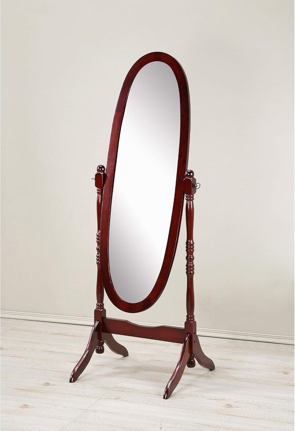GTU Furniture Swivel Adjustable Full-Length Oval Wood Cheval Stand Floor Mirror(Pink)