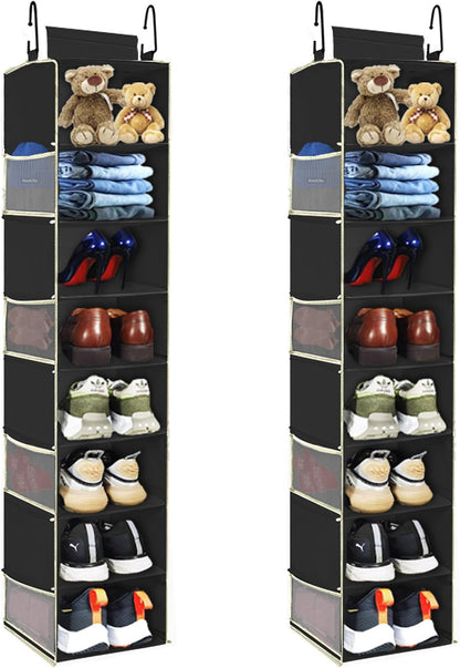 Large-Sized Hanging Shoe Organizer 8-Shelf, Hanging Closet Organizer with 8 Side Pockets, Wider Hanging Shelves for Storage Shoes Clothes 9" W × 11.8" D× 48" H, Grey