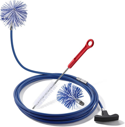 Dreyoo Pellet Stove Cleaning Brush Kit, 20 FT Flexible Steel Rod with 3" Brush Head, T Handle, Multi Purpose Flue Detail Cleaner, Nylon Stove Flue Pipe Kit for Pellet Furnace Exhaust Pipes