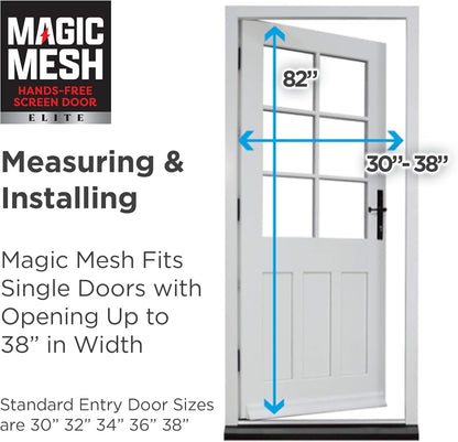 Magic Mesh Elite- More Durable Magnetic Screen Door, Reinforced Seam Mesh Curtain Keeps Bugs Out, One Panel Hook & Loop Frame, Strong & Hidden Magnets- Fits Single Doors up to 39 x 83 Inches