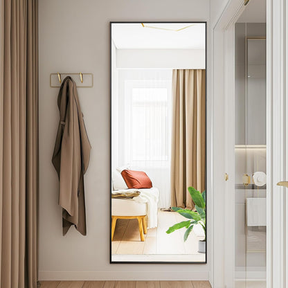 59"x16" Arched Full Length Mirror, Full Body Mirror with Leaning or Standing, Floor Standing Aluminum Frame for Bedroom, Livingroom, Cloakroom, Black