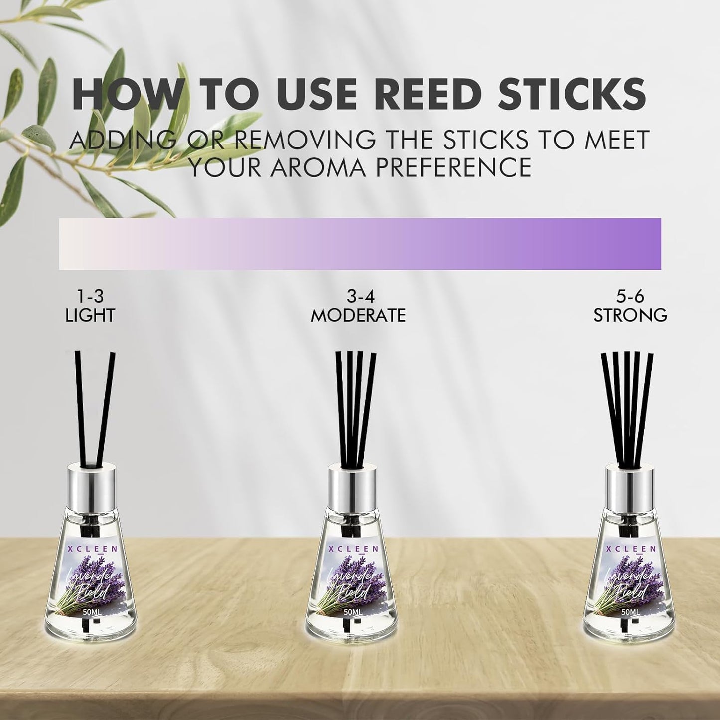 Xcleen 3 Pack Reed Diffuser, Scented Oil Diffuser with 15 Sticks, Escape/Vanilla/Moroccan Amber, Air Freshener for Bathroom & Office, Holiday Home Fragrance, Gift idea, Each 1.7Fl Oz, Total 5.1Oz
