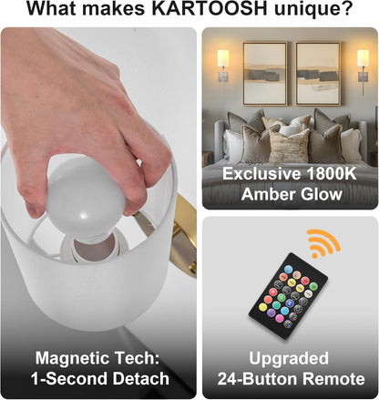 Battery Operated Wall Sconces Set of Two,Wireless Rechargeable Wall Light With Remote Control, Dimmable, Amber Light/Warm White/Natural White/Daylight/RGB, Timer,for Living Room,Bedroom,Entryway,Gold