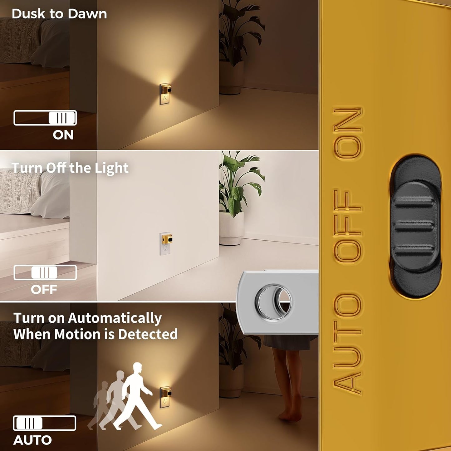 DORESshop LED Night Light[2 Pack], Night Lights Plug into Wall, 3 Mode Plug in Night Light with Motion Sensor, Dusk to Dawn Sensor, Nightlights for Adults, Bedroom, Bathroom, Hallway