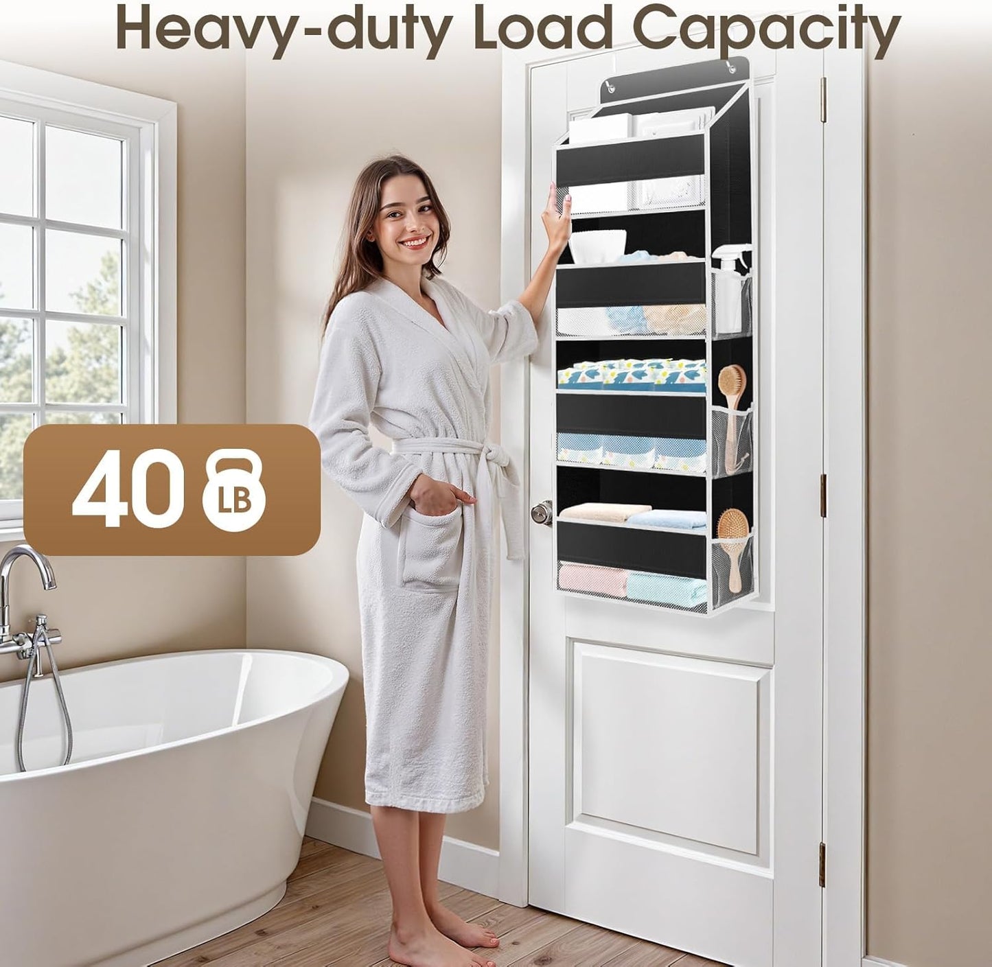 SpaceHacks 1 Pack Over The Door Organizer, Hanging Storage Organizer with Clear Window, 40lb Ultra Sturdy Large Capacity Room Organizer for Pantry Laundry Bathroom Nursery Closet Baby Essential (Grey)