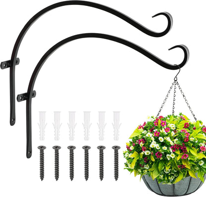 FEED GARDEN Heavy Duty Plant Hangers Outdoor Indoor, 8 Inch 2 Pack Metal Hanging Bracket Holds Up to 44 lbs, Wall Brackets for Hanging Baskets, Bird Feeders,Wind Chime& Lanterns, Black