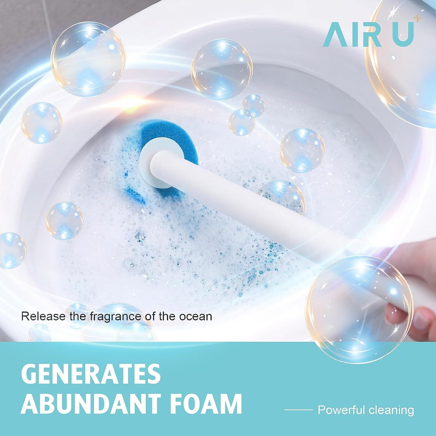 AIR U+ Disposable Toilet Brush, Toilet Bowl Cleaning System with 24 Count Wand Refill, Clean Brush Starter Kit with 1 Toilet Wand, 1 Storage Caddy and 1 Fragrant Tablet (1 + 24)