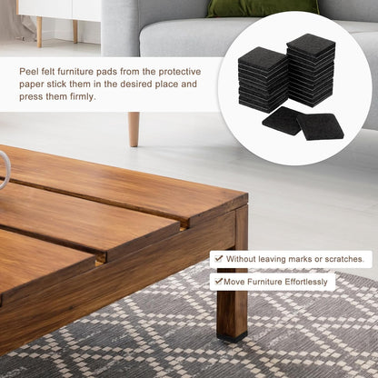 uxcell Furniture Pads, 24Pcs 1.5" - Square Self Adhesive Felt Furniture Pads, Floor Protectors for Furniture Feet Chairs Legs Hardwood Floors (Black)
