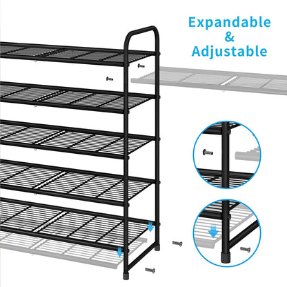 Simple Trending 3-Tier Stackable Shoe Rack, Expandable & Adjustable Shoe Shelf Storage Organizer, Wire Grid, Black