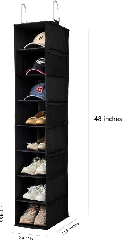 Berdeng Hanging Shoe Organizer for Closet with Side Mesh Pockets，Hat Racks for Baseball Caps，Shoe and Hat Holder & Storage，8-Shelf，Gray，1 Pack