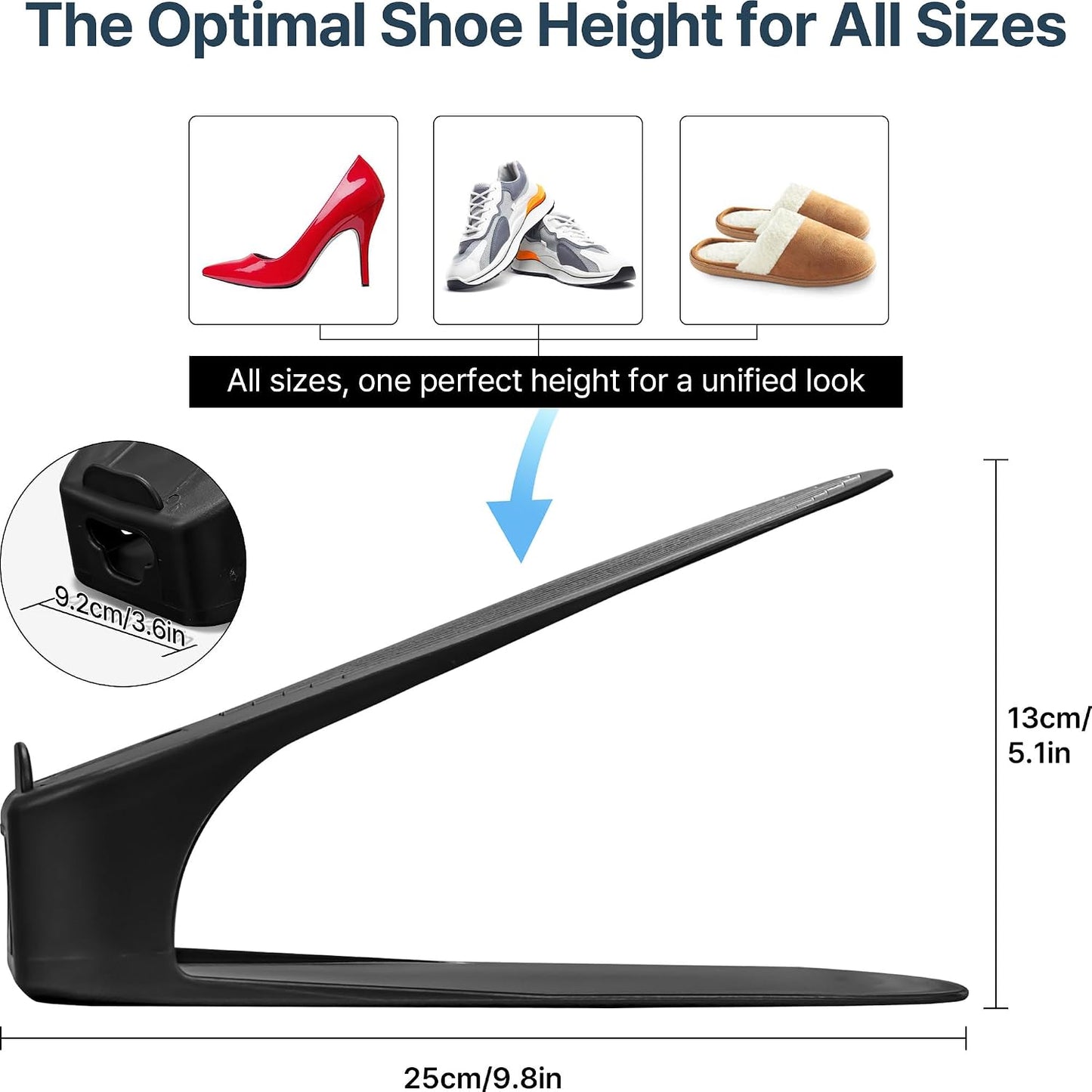 One-Piece Shoe Slot Organizer, Space-Saving Stackers for Closet, Entryway & Shoe Rack | No Assembly Needed (10, Black)