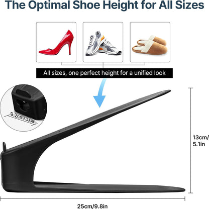 One-Piece Shoe Slot Organizer, Space-Saving Stackers for Closet, Entryway & Shoe Rack | No Assembly Needed (10, Black)