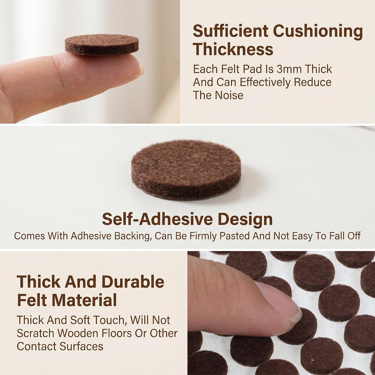 1000Pcs Small Felt Pads for Coaster Bottoms Dots 3/8" Felt Pads for Cabinet Door Bumpers Self Adhesive Felt-Furniture Pad Feet for Chair Legs Round Felt-Hardwood Floor Protectors for Kitchen, Brown