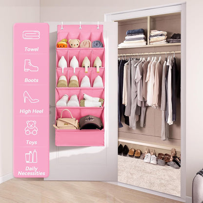 FENTEC 1 Pack Over-the-Door-Shoe-Organizers,Hanging Organizers with Large Pocket Shoe Holder Hanging Shoe Rack for Closet Shoe Organizer for Wall, Over Door Organizer with 15 Pockets Gray