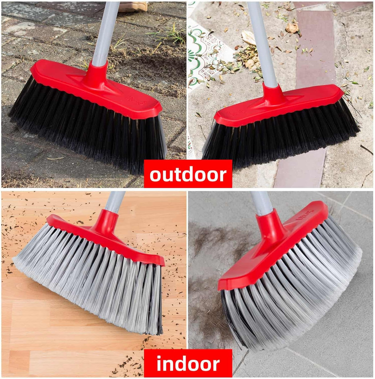 SDSM Indoor Outdoor Broom, Unique Double-Sided Bristles Long Handle Heavy Duty Broom Perfect for Home and Courtyard Garage Lobby Mall Market Floor Home Kitchen Room Office Pet Hair Rubbish 51 Inch