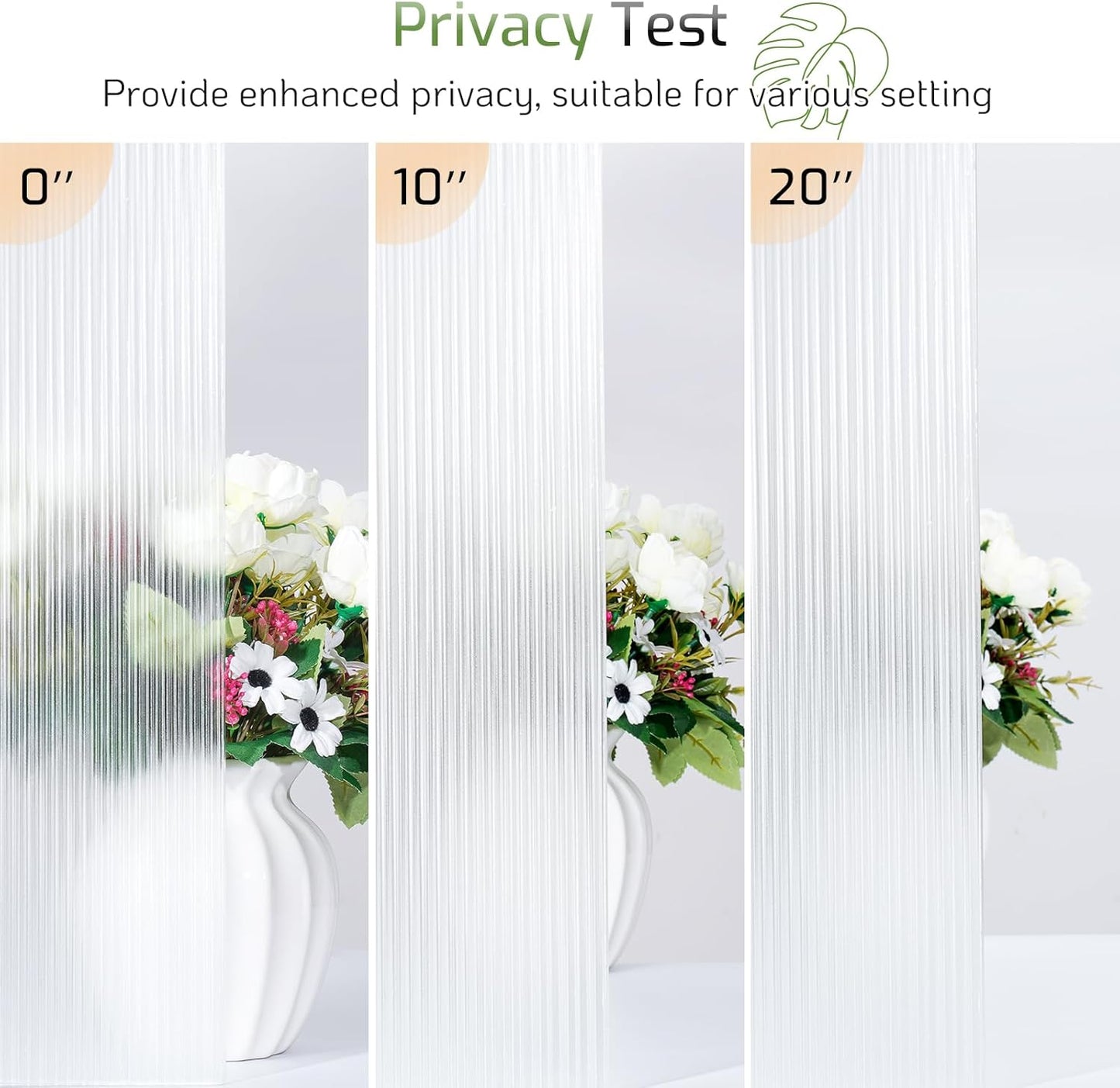 LUTE Reeded Glass Window Privacy Film, Frosted Glass Film, Removable 3D Decorative Decals Sun Blocking Anti UV Door Window Cover, No Glue Static Cling Vinyl for Bathroom Home Office, 17.5" x 78.7"