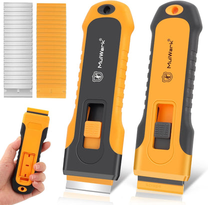 MulWark Razor Blade Scraper | 2 Handles Razor Scraper Set With Extra 12pcs Blades Heavy Duty Paint & Glass Scraper Tool With Extendable Handle for Windows, Oven Cleaning & Surface Prep