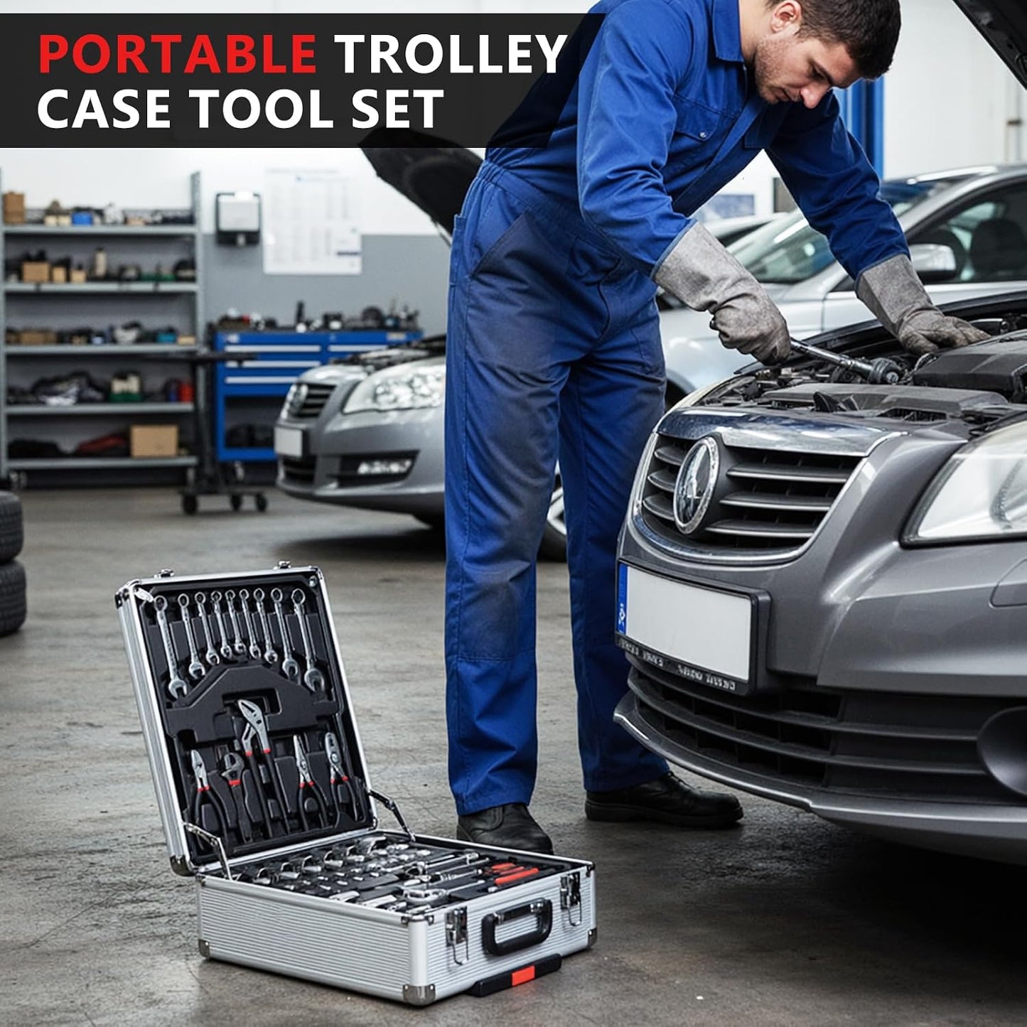 TLGREEN 799pcs Mechanic Tool Set with Aluminum Trolley Case,Home Repair Tool kit,Complete Tool Box Set for Home,Automotive,Dorm,Garage,Black