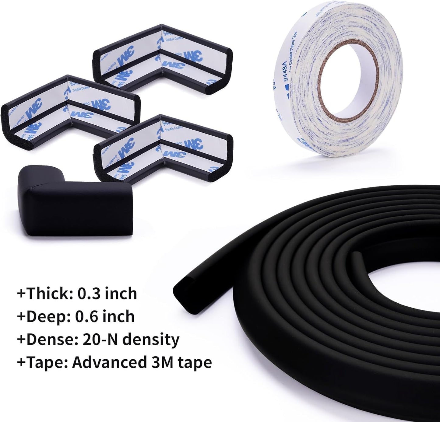Baby Proofing Edge and Corner Guards, (16.4ft Edge + 4 Corners) Safety Furniture Bumper, Baby Corner Protector for Fireplace, Table, Stair, Cabinet, 3M Adhesive, White
