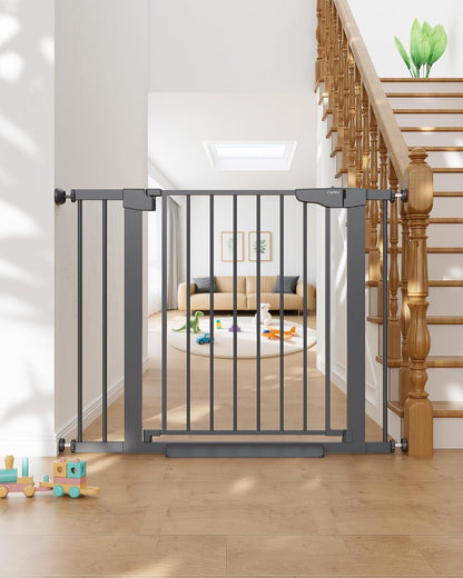 Cumbor 29.7-48" Baby Gate for Stairs, Mom's Choice Awards Winner-Dog Gate for Doorways, Auto Close Safety Pet Gate for Dogs Indoor, Easy Install Pressure Mounted Child Gate with Walk Thru Door, Brown