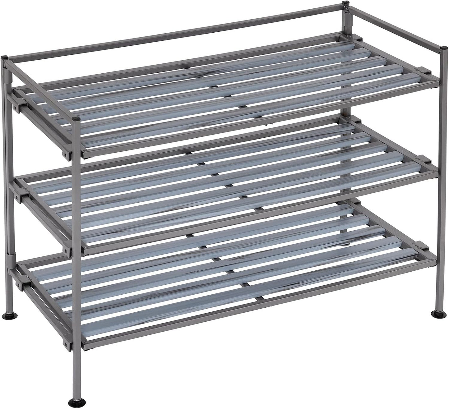 Seville Classics Sturdy Freestanding Storage Shelf for Bedroom, Closet, Entryway, Dorm Room Organizer Stackable Durable Metal Shoe Rack Ash Gray Slat, 3-Tier
