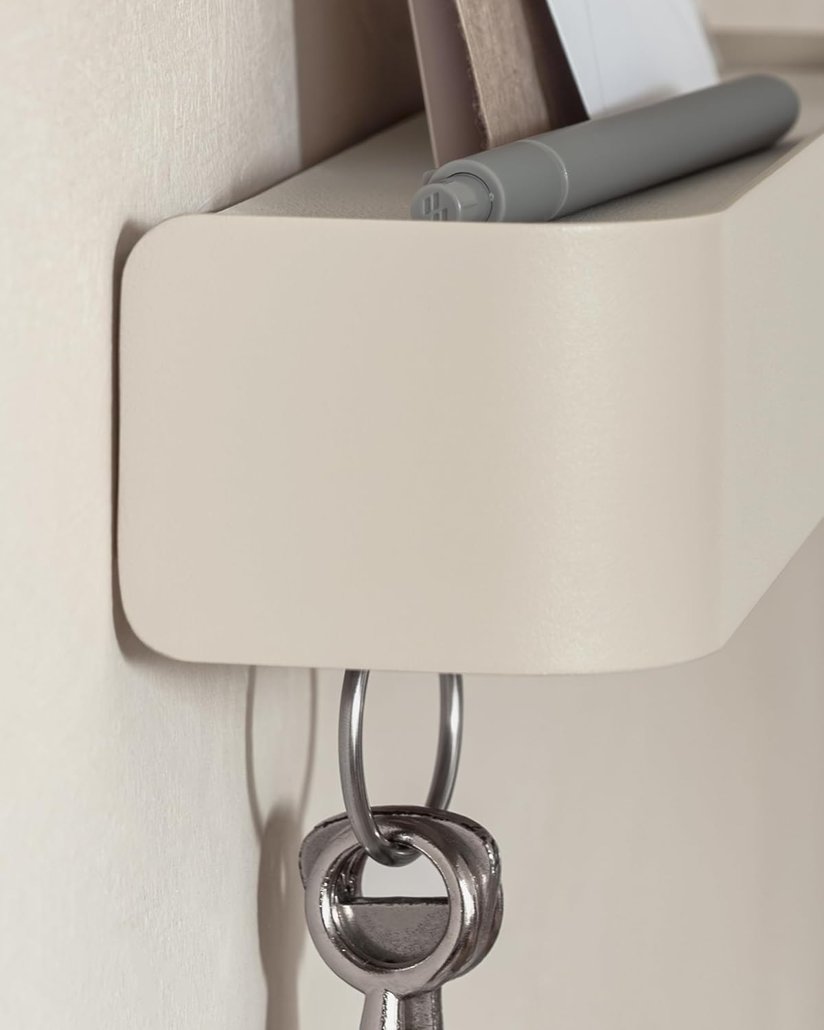 Kazai. Key Holder for Wall 'Tone' | Minimalist Key Hooks Design from Berlin | Modern Key Hanger with Metal Shelf | Key Hook Wall Mounted as Hallway Furniture | Sand Taupe