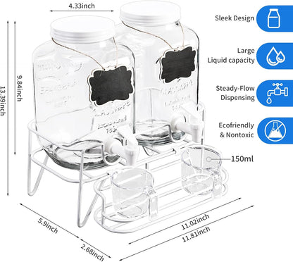 Roetell 2 Sets 1 Gallon Laundry Detergent Dispenser with Stand, Measuring Cup, Glass Laundry Detergent Containr for Laundry Room Organization