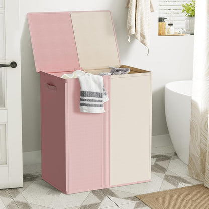 WOWLIVE Double Laundry Baseket with Lid and Removable Laundry Bags,154L Large Laundry Hamper 2 Section Collapsible Dirty Clothes Hamper for Laundry Room,College Dorm,Bathroom,Black and Beige