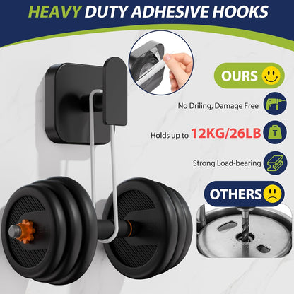Aikzik Large Heavy Duty Wall Hooks - 26lb Max, Stainless Steel Replaceable Adhesive Towel Hook, Hooks for Hanging Towel, Coat, Sticky Towel Holder Stick on Bathroom, Shower, Kitchen, Black(2 Pack)