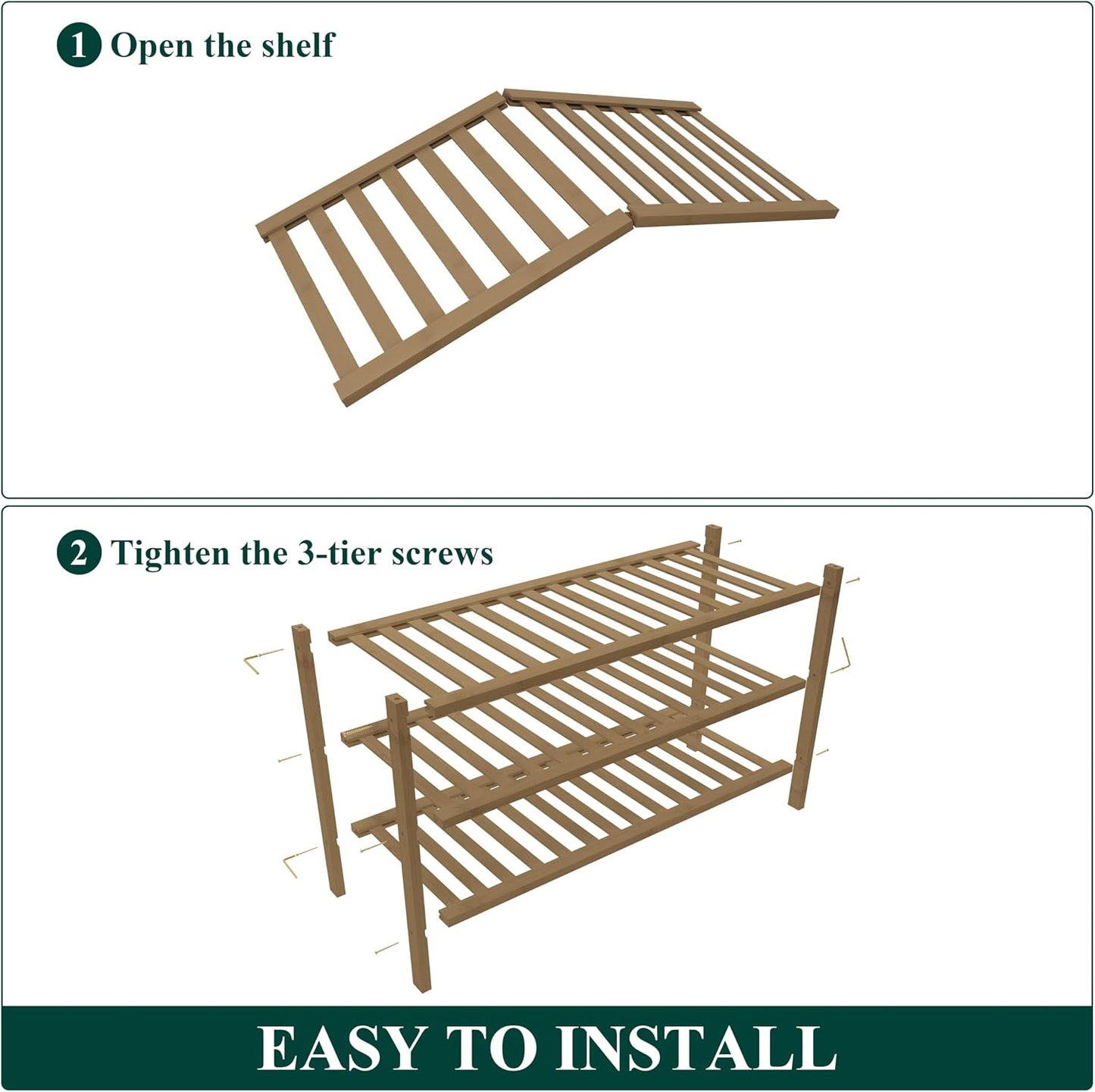 Smiry Bamboo Shoe Rack for Closet, 3 Tier Wooden Shoe Organizer, Stackable Wood Shoe Storage Shelf for Entryway, 14 Vertical Slats, One-piece Heavy-Duty Legs, 26.77"x11.02"x18.31", Natural