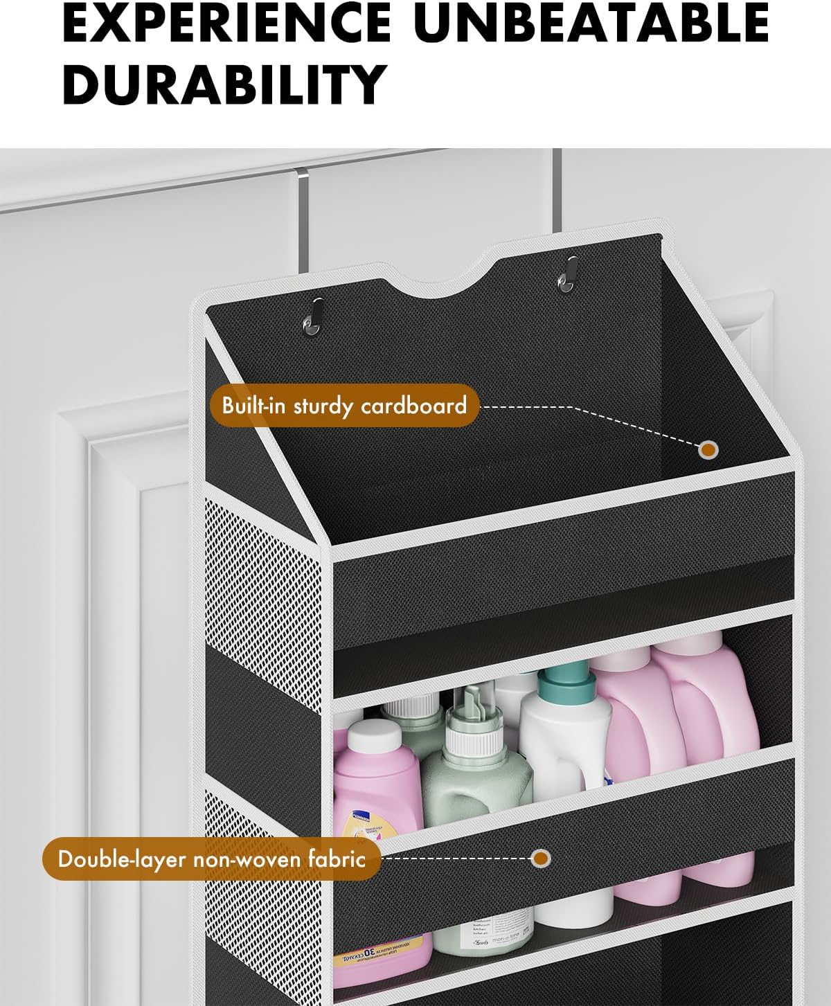 Over the Door Hanging Organizer - Closet Door Organizer and Storage with Large Pockets, Swing-Proof Behind The Door Organizer for Bathroom Nursery (Grey, 1 Pack -Extra Large 6 Tier)