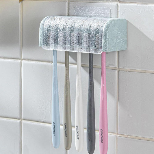 Toothbrush Holders for Bathrooms,Kids Toothbrush Holders with Cover,5 Slots Electric Tooth Brush Holder Wall Mounted Toothbrush Organizer,Shower Restroom Bathroom Accessories (White)
