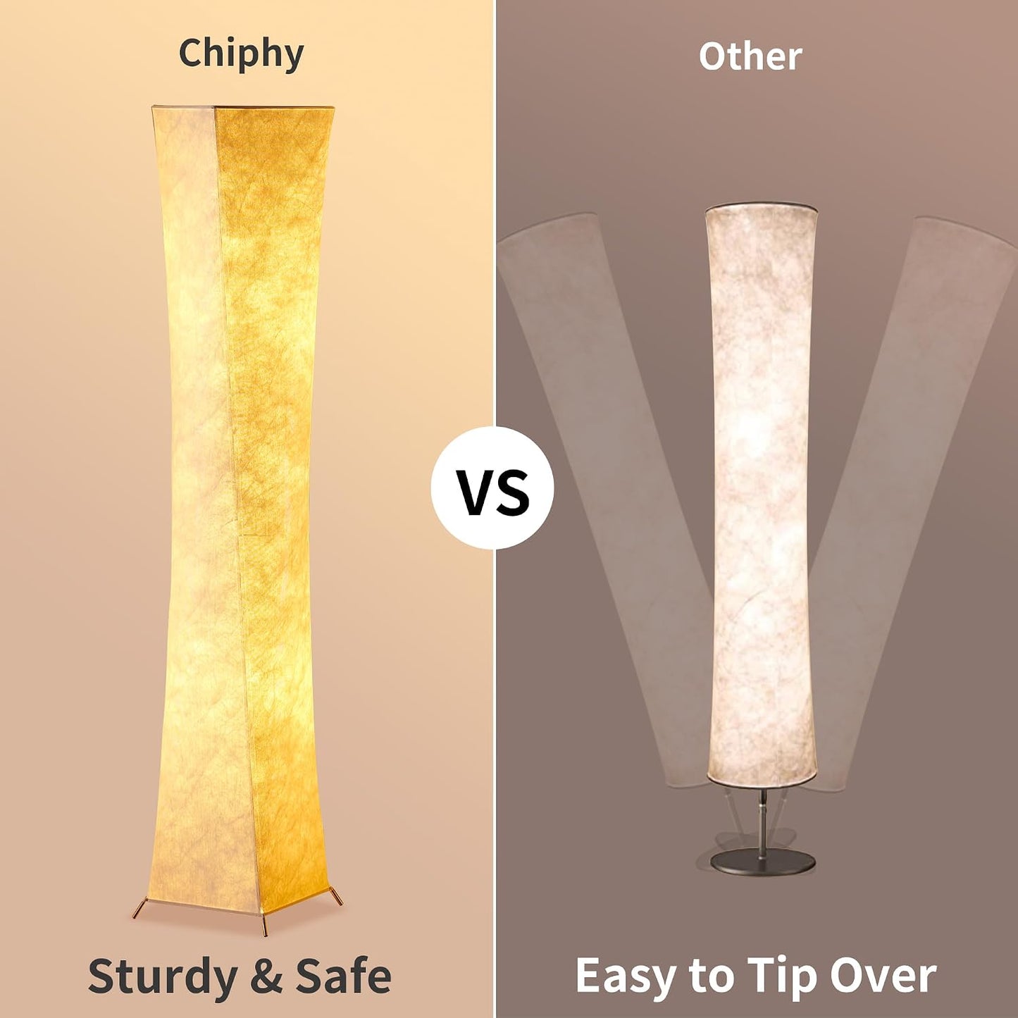 chiphy Floor Lamp, Dimmable 61" Tall Standing Lamp, 3 Levels Adjustable Brightness 12Wx2 LED Bulbs, Column Floor Light w/White Fabric Shade, Home Decor for Living Room, Bedroom, Kids Room