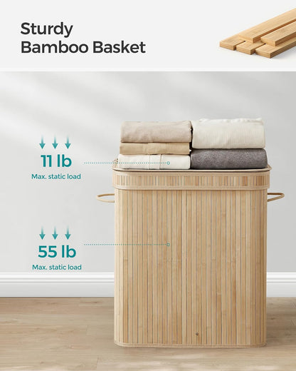 SONGMICS Laundry Hamper with Lid, Bamboo Launry Basket with Handles, Foldable Storage Basket for Laundry Room, Bedroom, 100L, Brown ULCB063K02