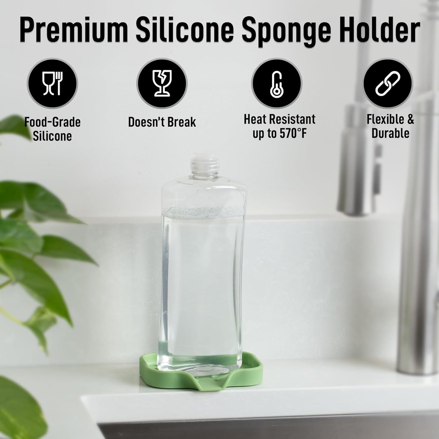 Zulay Kitchen (9x3.5in) Sponge Holder for Kitchen Sink - Flexible Heavy-Duty Multipurpose Sink Caddy - Counter Organizer for Kitchen, Bathroom, Makeup, Trinkets & More! (Grey)