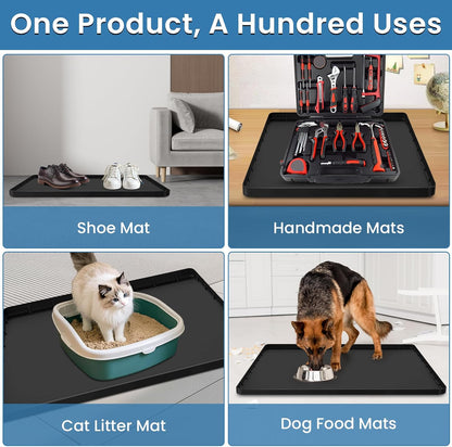 Large Thickened Washing Machine Mat 30" x 28" Silicone Under Washer and Dryer Drain Pan Drip Tray Floor Protector Non-Slip Flexible Soft Mat Waterproof Raised Edge 0.98'' Black