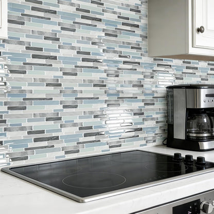 LONGKING Self-Adhesive Kitchen Backsplash, Marble Look Decorative Tiles (10 Tiles)